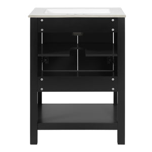 English Elm 24 Inch Bathroom Vanity Twill Textured MDF Cabinet Rubberwood Legs Adjustable Shelf Black N710P446535B