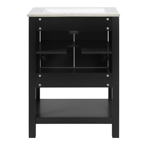 English Elm 24 Inch Bathroom Vanity Twill Textured MDF Cabinet Rubberwood Legs Adjustable Shelf Black N710P446535B