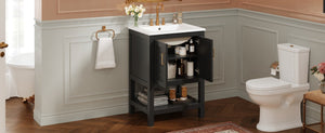 English Elm 24 Inch Bathroom Vanity Twill Textured MDF Cabinet Rubberwood Legs Adjustable Shelf Black N710P446535B
