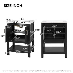 English Elm 24 Inch Bathroom Vanity Twill Textured MDF Cabinet Rubberwood Legs Adjustable Shelf Black N710P446535B