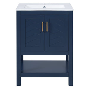English Elm 24 Inch Modern Bathroom Vanity with Ceramic Sink Soft Close Rubberwood Cabinet Storage N710P446535C