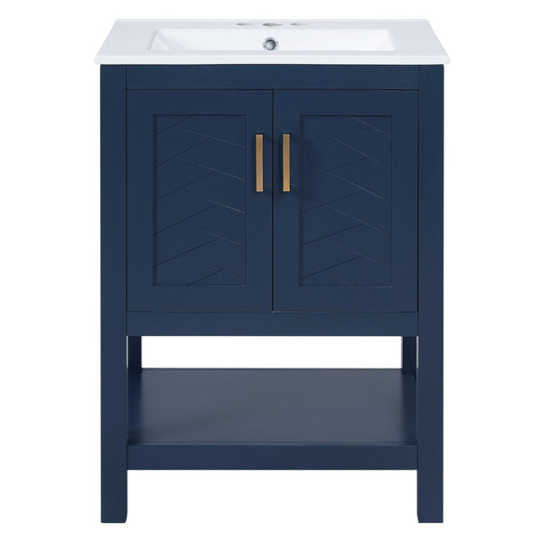 English Elm 24 Inch Modern Bathroom Vanity with Ceramic Sink Soft Close Rubberwood Cabinet Storage N710P446535C