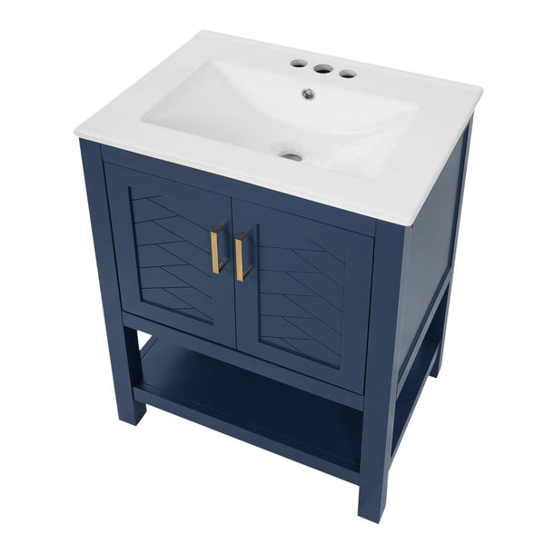 English Elm 24 Inch Modern Bathroom Vanity with Ceramic Sink Soft Close Rubberwood Cabinet Storage N710P446535C