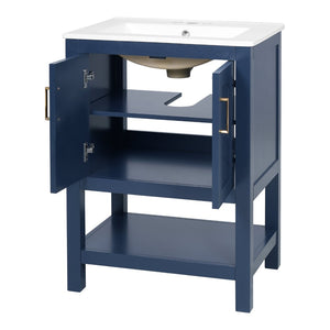 English Elm 24 Inch Modern Bathroom Vanity with Ceramic Sink Soft Close Rubberwood Cabinet Storage N710P446535C
