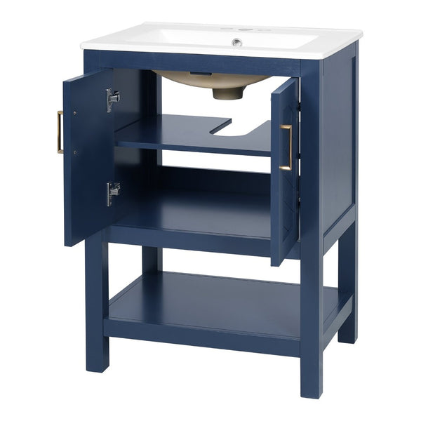 English Elm 24 Inch Modern Bathroom Vanity with Ceramic Sink Soft Close Rubberwood Cabinet Storage N710P446535C