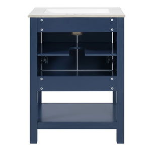 English Elm 24 Inch Modern Bathroom Vanity with Ceramic Sink Soft Close Rubberwood Cabinet Storage N710P446535C