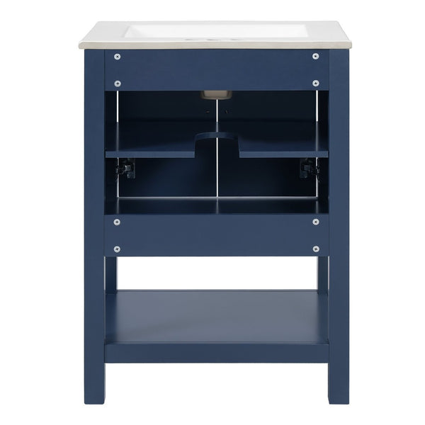 English Elm 24 Inch Modern Bathroom Vanity with Ceramic Sink Soft Close Rubberwood Cabinet Storage N710P446535C