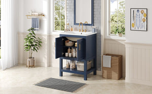 English Elm 24 Inch Modern Bathroom Vanity with Ceramic Sink Soft Close Rubberwood Cabinet Storage N710P446535C