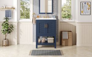 English Elm 24 Inch Modern Bathroom Vanity with Ceramic Sink Soft Close Rubberwood Cabinet Storage N710P446535C