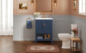 English Elm 24 Inch Modern Bathroom Vanity with Ceramic Sink Soft Close Rubberwood Cabinet Storage N710P446535C
