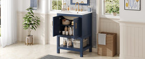 English Elm 24 Inch Modern Bathroom Vanity with Ceramic Sink Soft Close Rubberwood Cabinet Storage N710P446535C