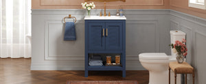English Elm 24 Inch Modern Bathroom Vanity with Ceramic Sink Soft Close Rubberwood Cabinet Storage N710P446535C
