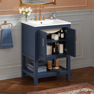 English Elm 24 Inch Modern Bathroom Vanity with Ceramic Sink Soft Close Rubberwood Cabinet Storage N710P446535C