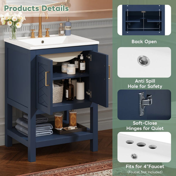 English Elm 24 Inch Modern Bathroom Vanity with Ceramic Sink Soft Close Rubberwood Cabinet Storage N710P446535C