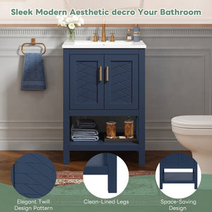 English Elm 24 Inch Modern Bathroom Vanity with Ceramic Sink Soft Close Rubberwood Cabinet Storage N710P446535C