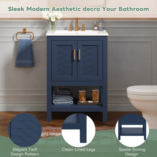 English Elm 24 Inch Modern Bathroom Vanity with Ceramic Sink Soft Close Rubberwood Cabinet Storage N710P446535C