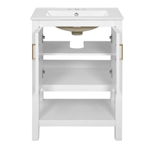 English Elm 24 Inch Bathroom Vanity Twill Textured MDF Cabinet Rubberwood Legs Adjustable Shelf White N710P446535K
