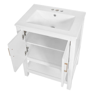 English Elm 24 Inch Bathroom Vanity Twill Textured MDF Cabinet Rubberwood Legs Adjustable Shelf White N710P446535K