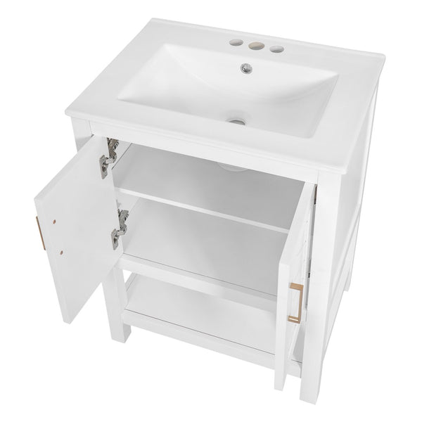 English Elm 24 Inch Bathroom Vanity Twill Textured MDF Cabinet Rubberwood Legs Adjustable Shelf White N710P446535K
