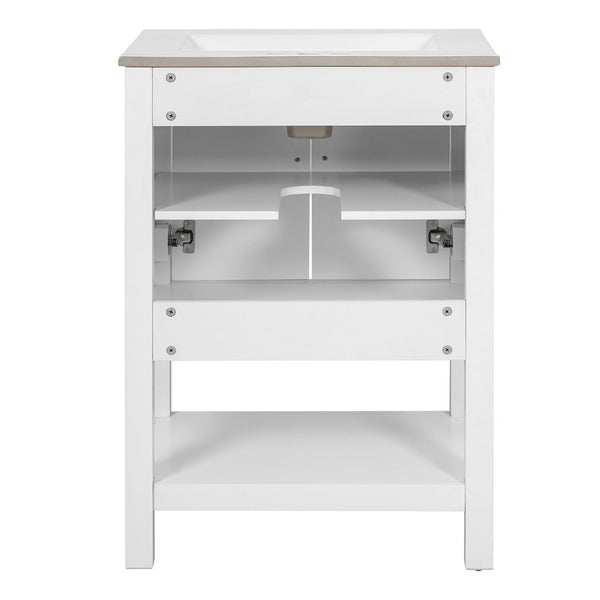 English Elm 24 Inch Bathroom Vanity Twill Textured MDF Cabinet Rubberwood Legs Adjustable Shelf White N710P446535K