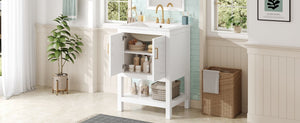 English Elm 24 Inch Bathroom Vanity Twill Textured MDF Cabinet Rubberwood Legs Adjustable Shelf White N710P446535K