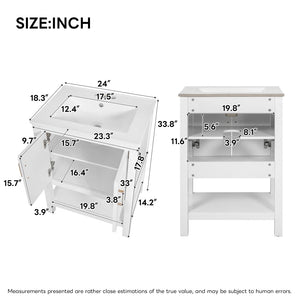 English Elm 24 Inch Bathroom Vanity Twill Textured MDF Cabinet Rubberwood Legs Adjustable Shelf White N710P446535K