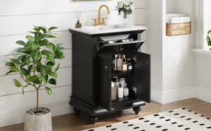 English Elm 24 Inch French Country Bathroom Vanity with Ceramic Sink Soft Close Cabinet and Gold Knobs Black N710P446538B