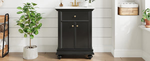 English Elm 24 Inch French Country Bathroom Vanity with Ceramic Sink Soft Close Cabinet and Gold Knobs Black N710P446538B