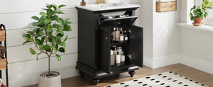 English Elm 24 Inch French Country Bathroom Vanity with Ceramic Sink Soft Close Cabinet and Gold Knobs Black N710P446538B