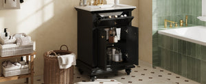 English Elm 24 Inch French Country Bathroom Vanity with Ceramic Sink Soft Close Cabinet and Gold Knobs Black N710P446538B