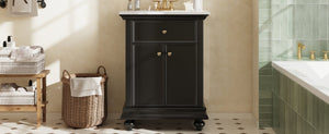 English Elm 24 Inch French Country Bathroom Vanity with Ceramic Sink Soft Close Cabinet and Gold Knobs Black N710P446538B