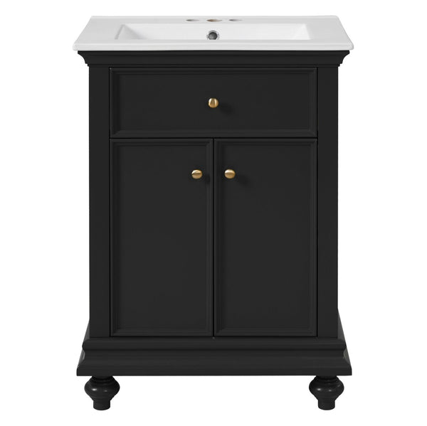 English Elm 24 Inch French Country Bathroom Vanity with Ceramic Sink Soft Close Cabinet and Gold Knobs Black N710P446538B