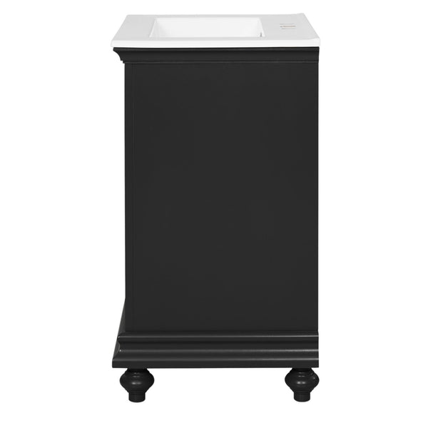 English Elm 24 Inch French Country Bathroom Vanity with Ceramic Sink Soft Close Cabinet and Gold Knobs Black N710P446538B