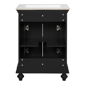 English Elm 24 Inch French Country Bathroom Vanity with Ceramic Sink Soft Close Cabinet and Gold Knobs Black N710P446538B