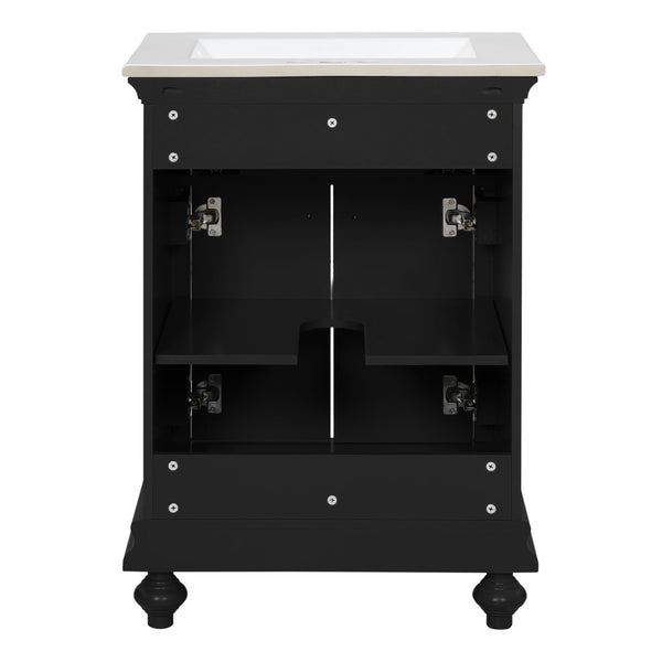 English Elm 24 Inch French Country Bathroom Vanity with Ceramic Sink Soft Close Cabinet and Gold Knobs Black N710P446538B