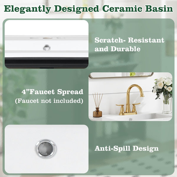 English Elm 24 Inch French Country Bathroom Vanity with Ceramic Sink Soft Close Cabinet and Gold Knobs Black N710P446538B