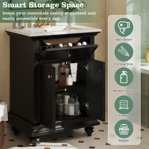 English Elm 24 Inch French Country Bathroom Vanity with Ceramic Sink Soft Close Cabinet and Gold Knobs Black N710P446538B