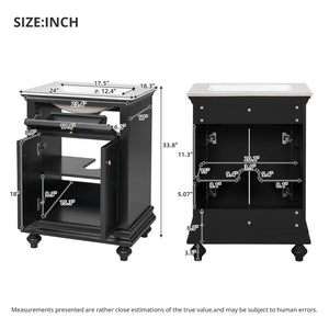 English Elm 24 Inch French Country Bathroom Vanity with Ceramic Sink Soft Close Cabinet and Gold Knobs Black N710P446538B