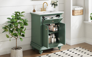 English Elm 24 Inch French Country Bathroom Vanity with Ceramic Sink Soft Close Cabinet and Gold Knobs Green N710P446538F