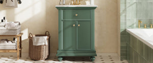 English Elm 24 Inch French Country Bathroom Vanity with Ceramic Sink Soft Close Cabinet and Gold Knobs Green N710P446538F