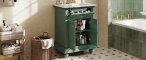 English Elm 24 Inch French Country Bathroom Vanity with Ceramic Sink Soft Close Cabinet and Gold Knobs Green N710P446538F