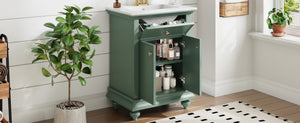 English Elm 24 Inch French Country Bathroom Vanity with Ceramic Sink Soft Close Cabinet and Gold Knobs Green N710P446538F