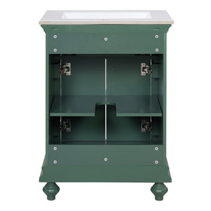 English Elm 24 Inch French Country Bathroom Vanity with Ceramic Sink Soft Close Cabinet and Gold Knobs Green N710P446538F