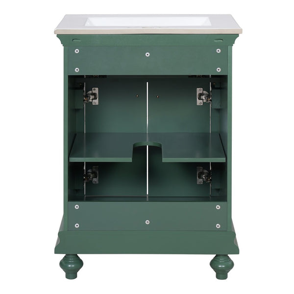 English Elm 24 Inch French Country Bathroom Vanity with Ceramic Sink Soft Close Cabinet and Gold Knobs Green N710P446538F