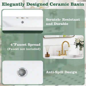 English Elm 24 Inch French Country Bathroom Vanity with Ceramic Sink Soft Close Cabinet and Gold Knobs Green N710P446538F