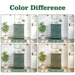 English Elm 24 Inch French Country Bathroom Vanity with Ceramic Sink Soft Close Cabinet and Gold Knobs Green N710P446538F