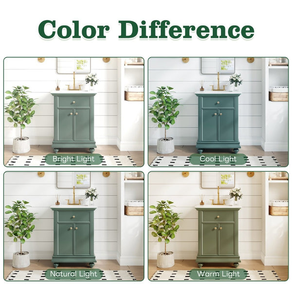 English Elm 24 Inch French Country Bathroom Vanity with Ceramic Sink Soft Close Cabinet and Gold Knobs Green N710P446538F