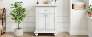 English Elm 24 Inch French Country Bathroom Vanity with Ceramic Sink Soft Close Cabinet and Gold Knobs White N710P446538K
