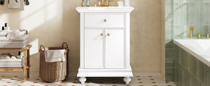 English Elm 24 Inch French Country Bathroom Vanity with Ceramic Sink Soft Close Cabinet and Gold Knobs White N710P446538K