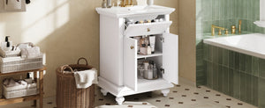 English Elm 24 Inch French Country Bathroom Vanity with Ceramic Sink Soft Close Cabinet and Gold Knobs White N710P446538K